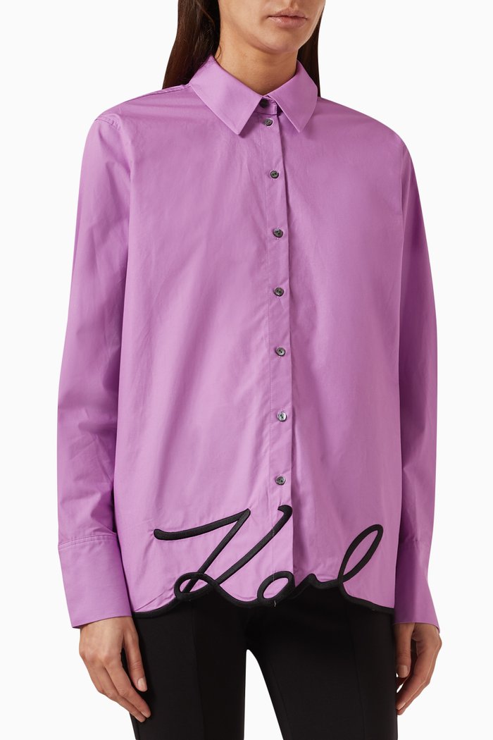 

Karl Signature Hem Shirt in Woven Cotton, Purple