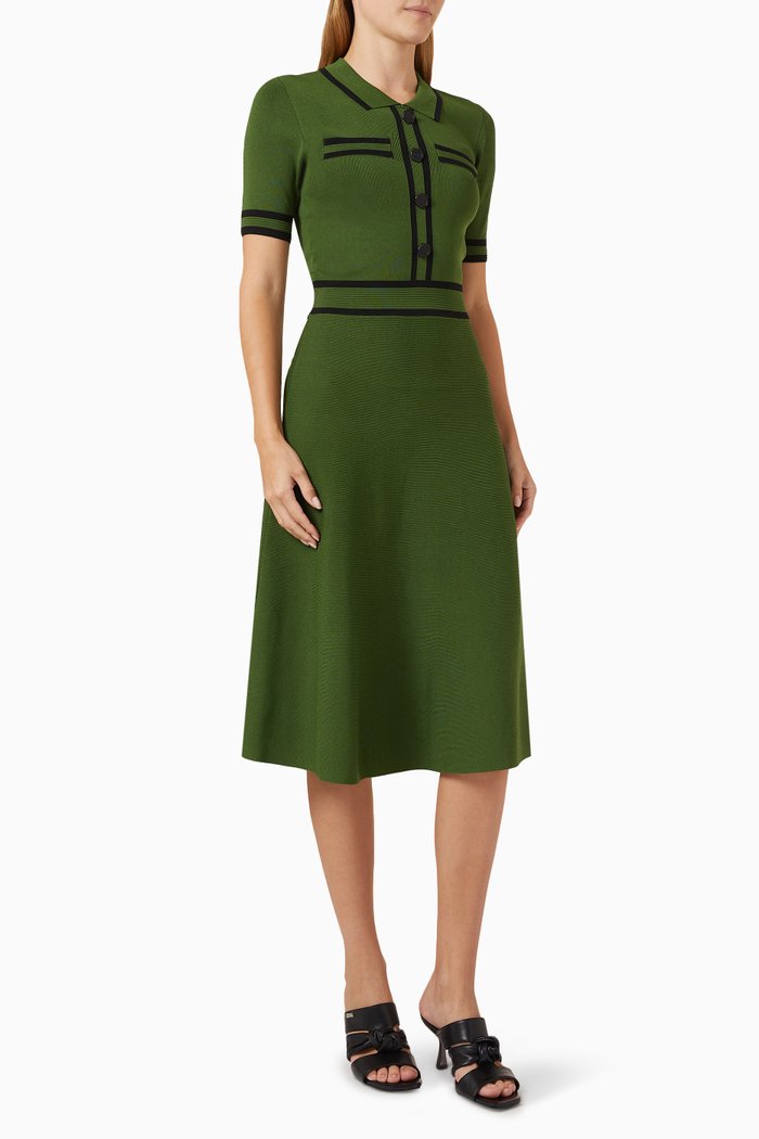 

Decorative Button-detail Midi Dress in Viscose-knit, Green