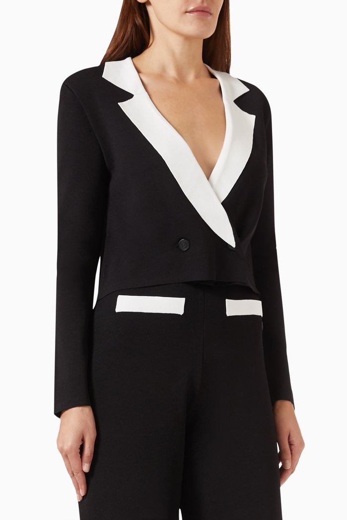 

Tailored Cropped Cardigan in Knit, Black