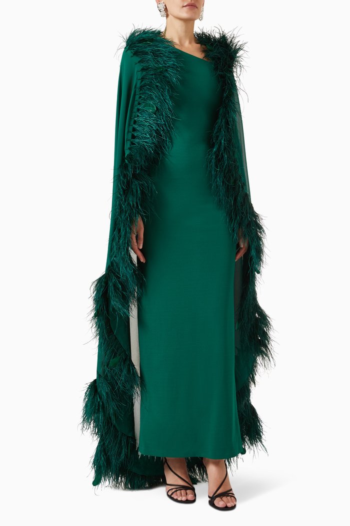 Anya Feather Dress in Scuba, Green