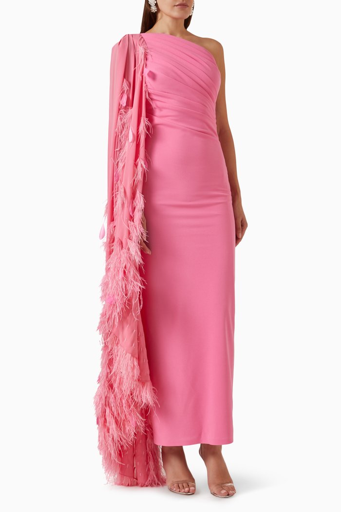 

Lilly One-shoulder Gathered Dress in Scuba, Pink