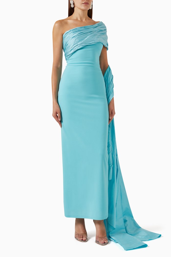 

Mina One-shoulder Dress in Taffeta, Blue