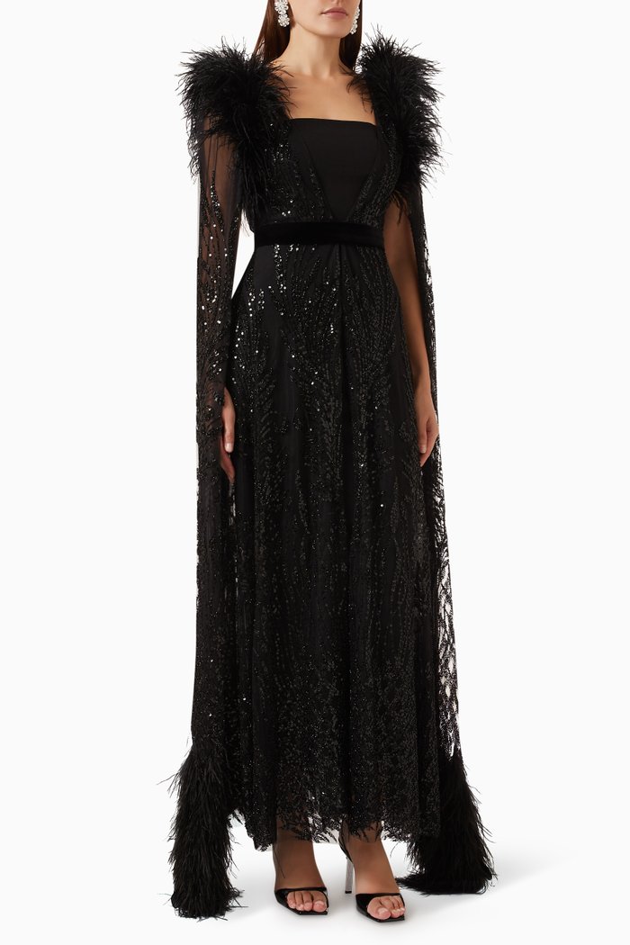 

Noya Embellished Dress & Kaftan Set, Black