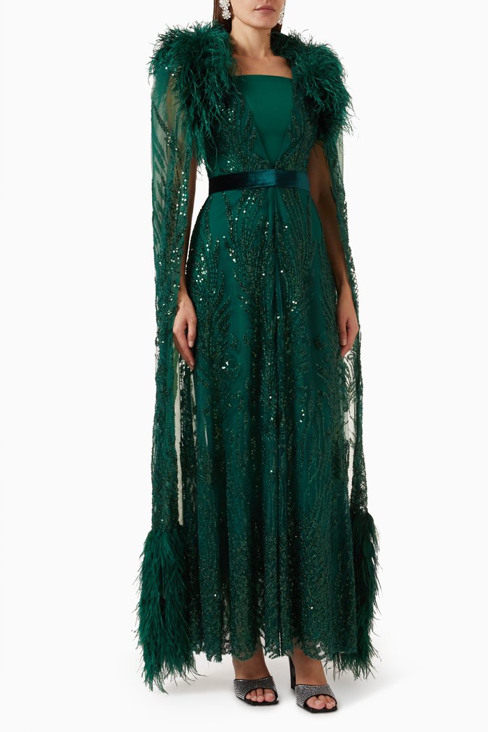 

Noya Embellished Dress & Kaftan Set, Green