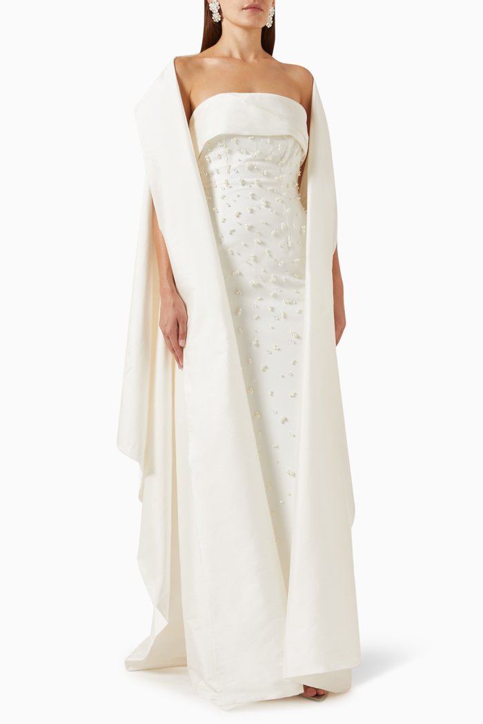 

Roma Pearl-embellished Dress in Taffeta, Neutral