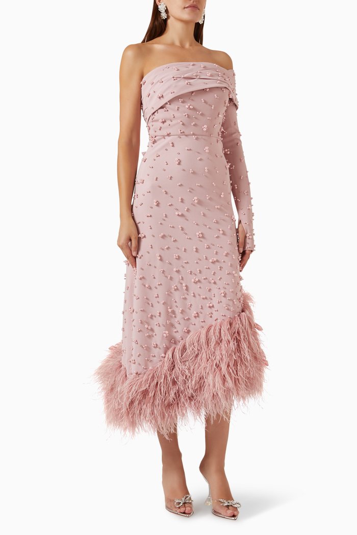 

Vera Off-shoulder Embellished Dress in Scuba, Pink