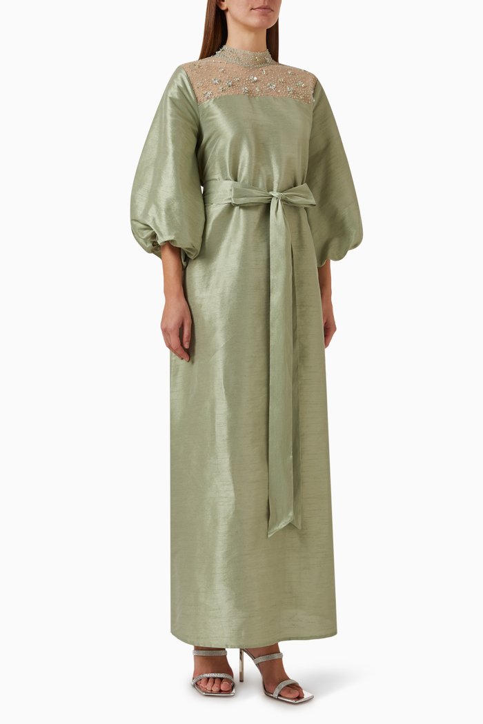 

Bead-embellished Maxi Dress in Organza & Tulle, Green