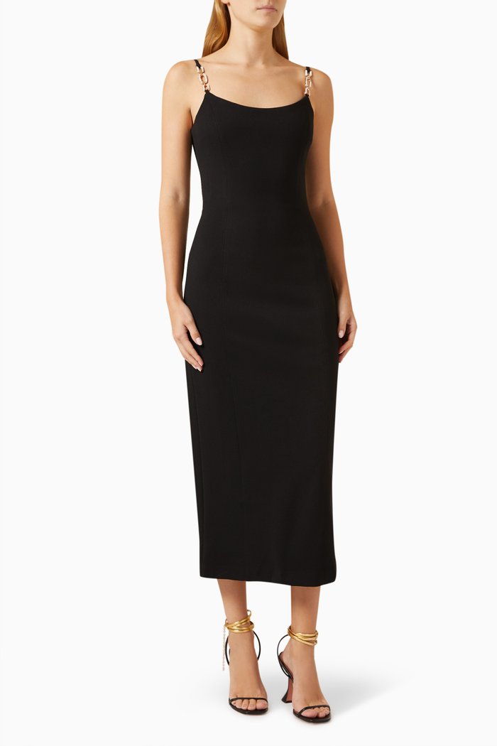 

Rylan Midi Dress in Bonded Crepe, Black