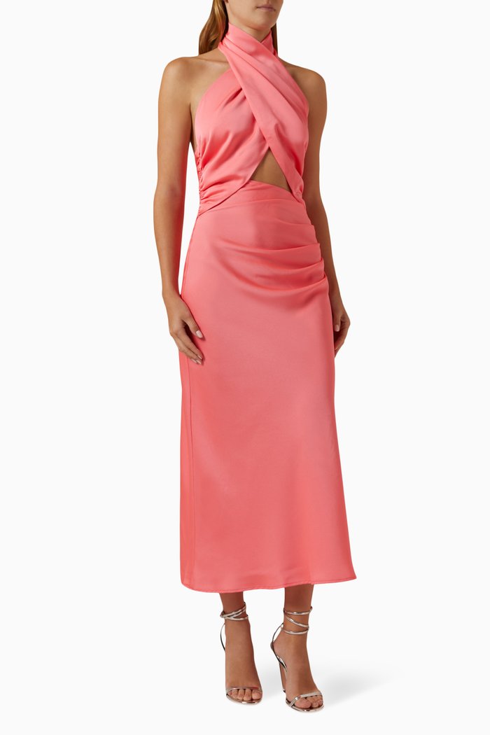 

Linnea Midi Dress in Satin, Pink