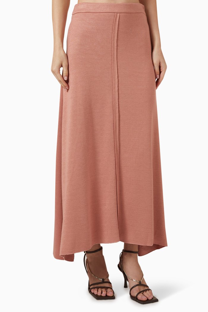 Maxi Flared Skirt in Viscose-blend, Pink