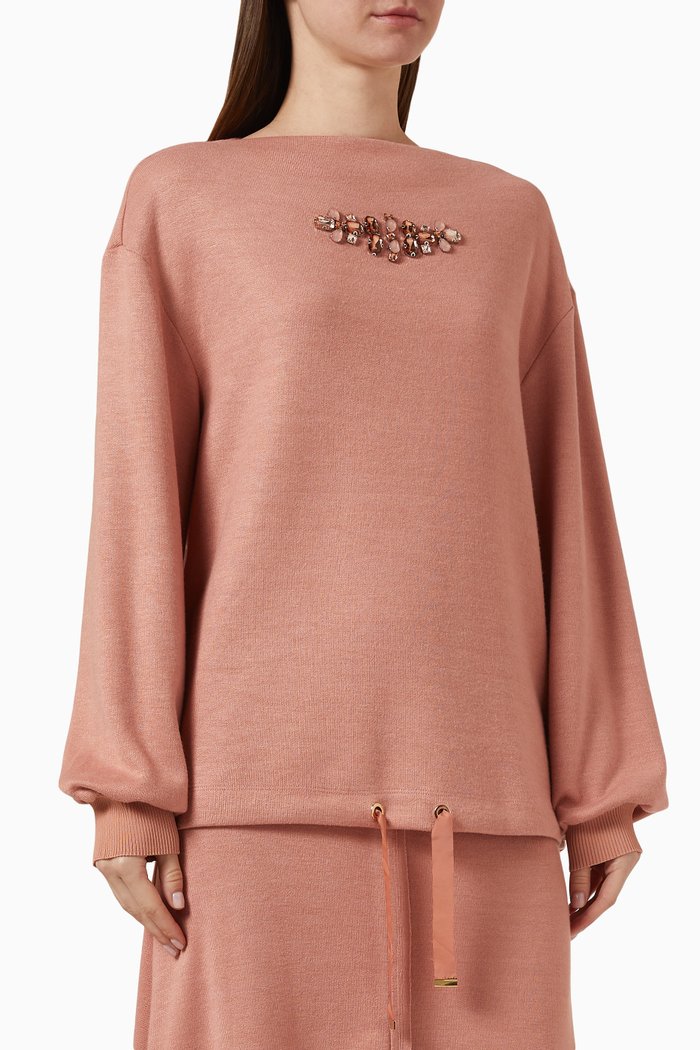 

Crystal-embellished Top in Viscose-blend Knit, Pink