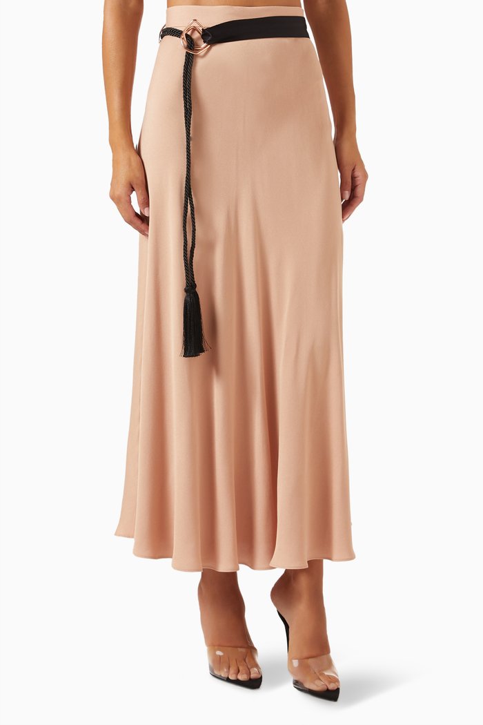 High-waist Belted Maxi Skirt in Viscose, Neutral