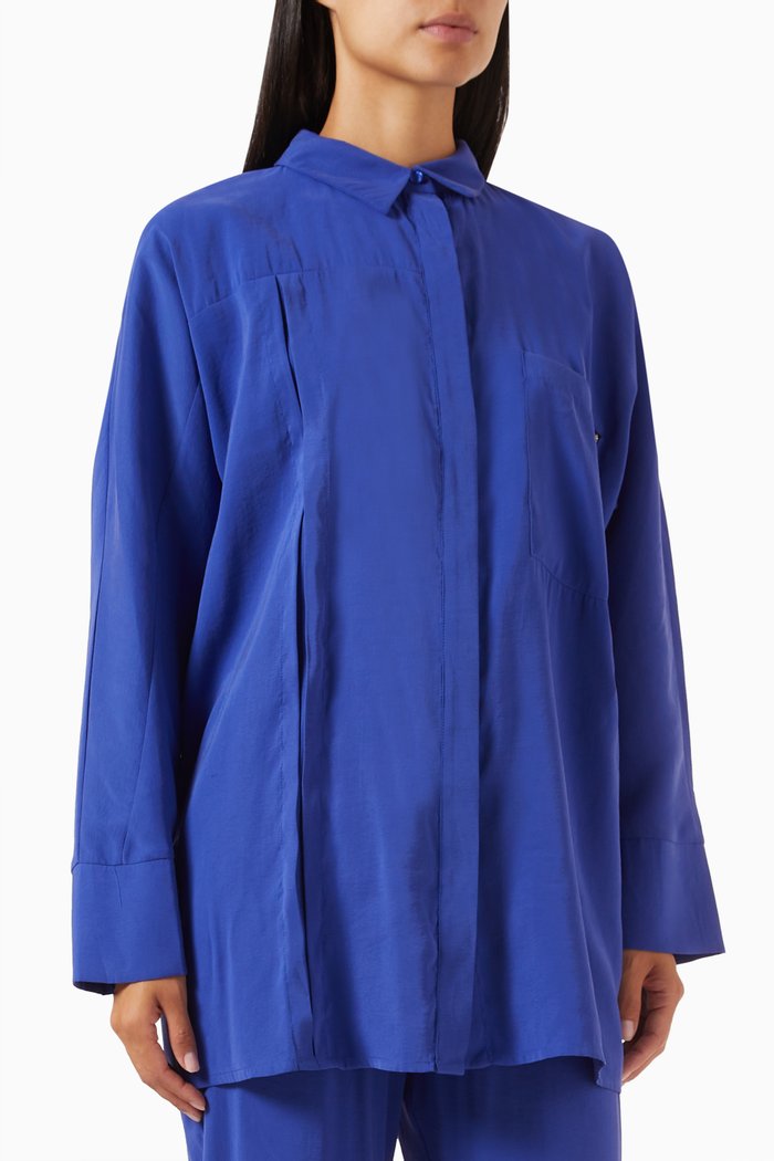 

Embellished Pocket Shirt in Modal-blend, Blue