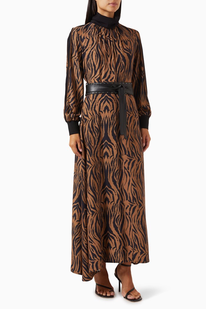

Abstract-print Belted Maxi Dress in Viscose, Brown