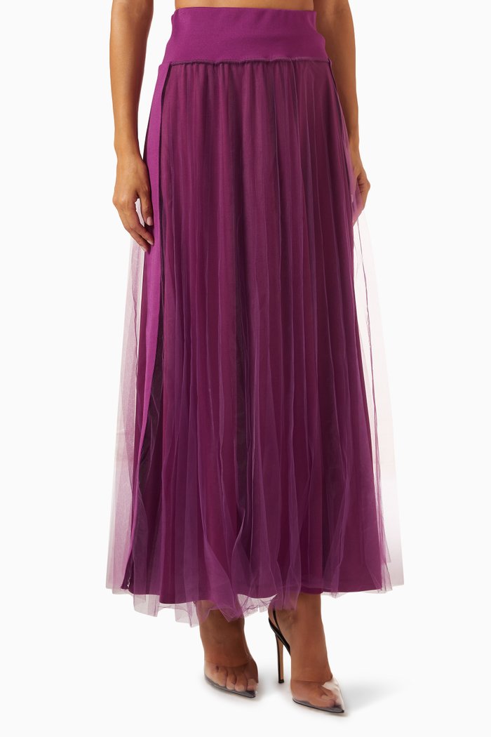 

Gathered Maxi Skirt in Tulle, Purple