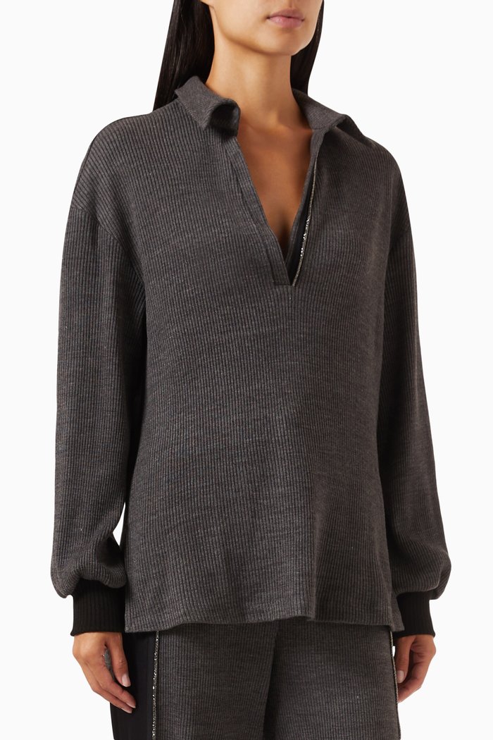 

V-neck Top in Rib-knit, Grey
