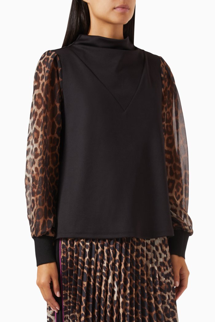

Leopard-print Top in Viscose-blend, Black