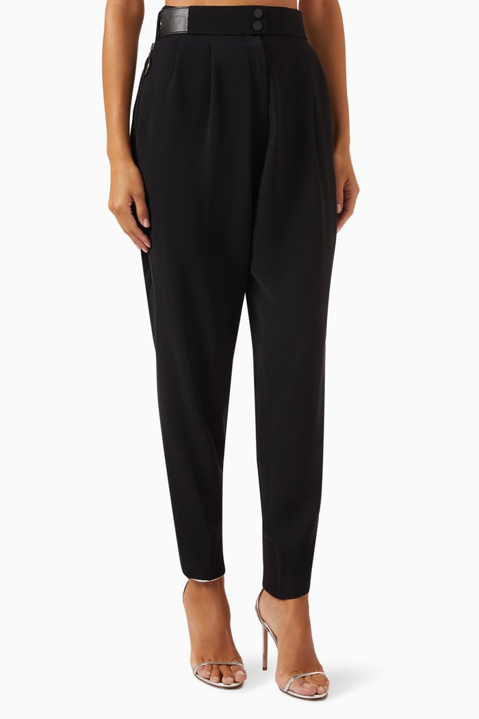 

High-waist Tapered Pants, Black