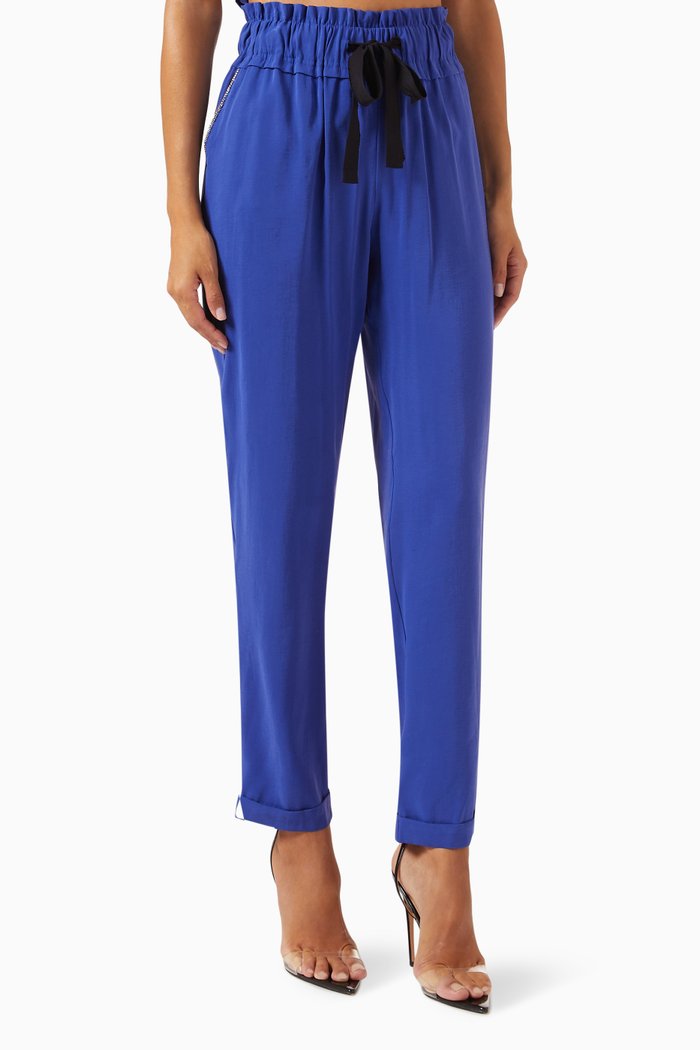 Drawstring Tapered Pants in Modal-blend, Blue