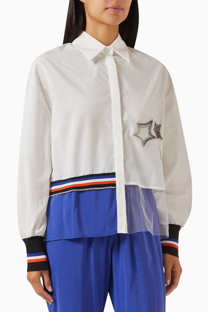 

Embellished Shirt in Cotton & Tulle, White