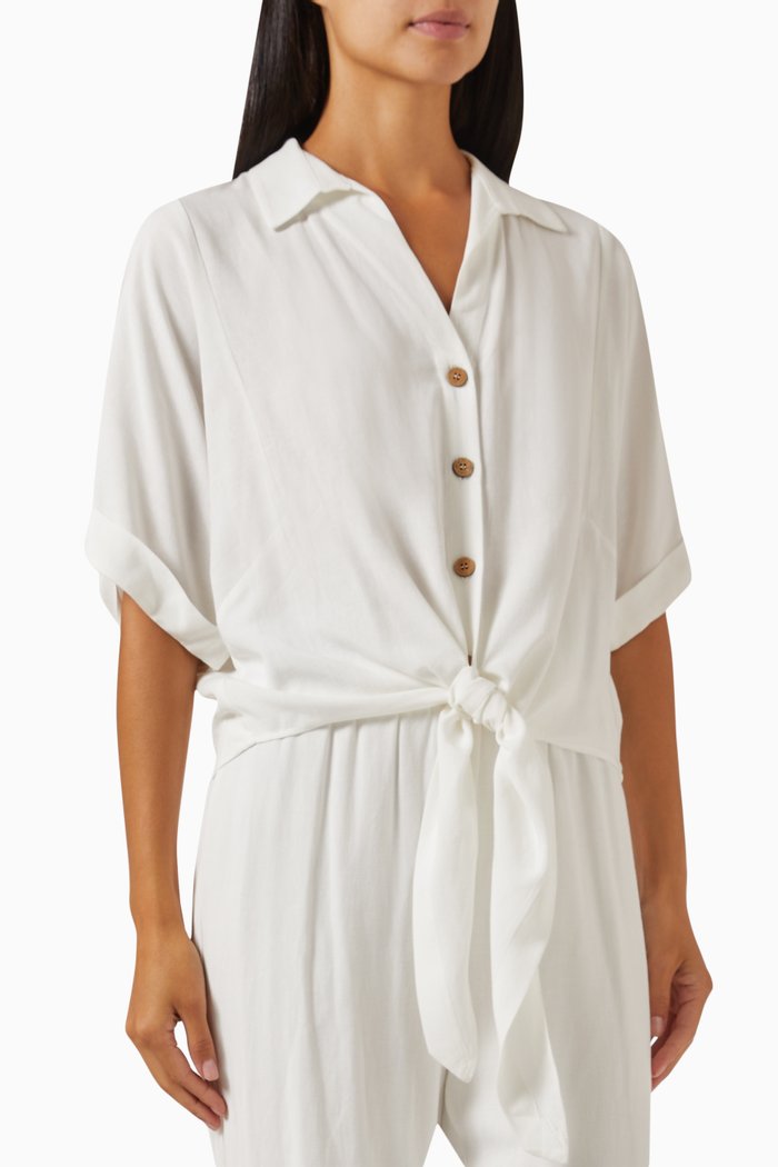 

Tie-waist Top in Viscose-linen Blend, Neutral