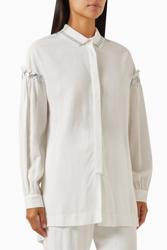 

Ruffled-trimmed Shirt in Viscose-linen Blend, Neutral