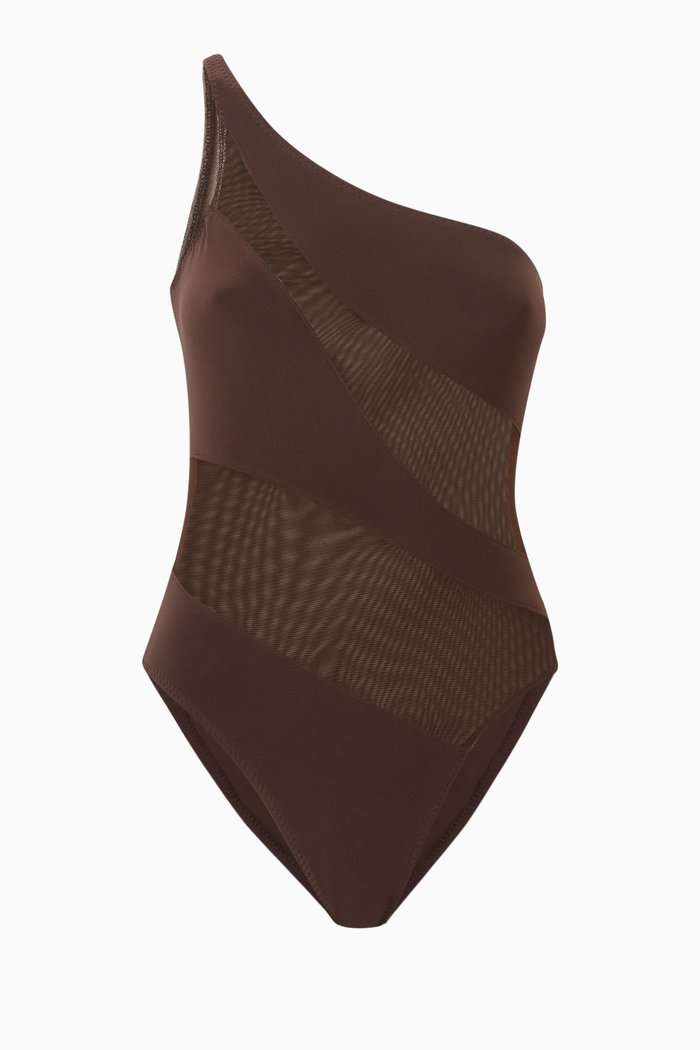 

Snake Mesh Mio One-piece Swimsuit, Brown