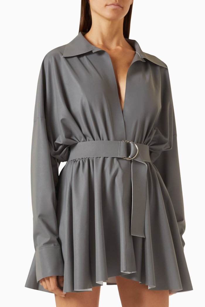 

Super Oversized Flared Shirt Mini Dress, Grey