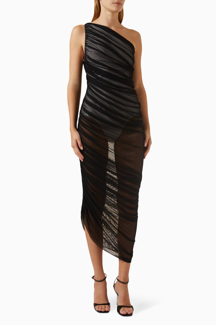 

Diana One-shoulder Gown in Mesh, Black