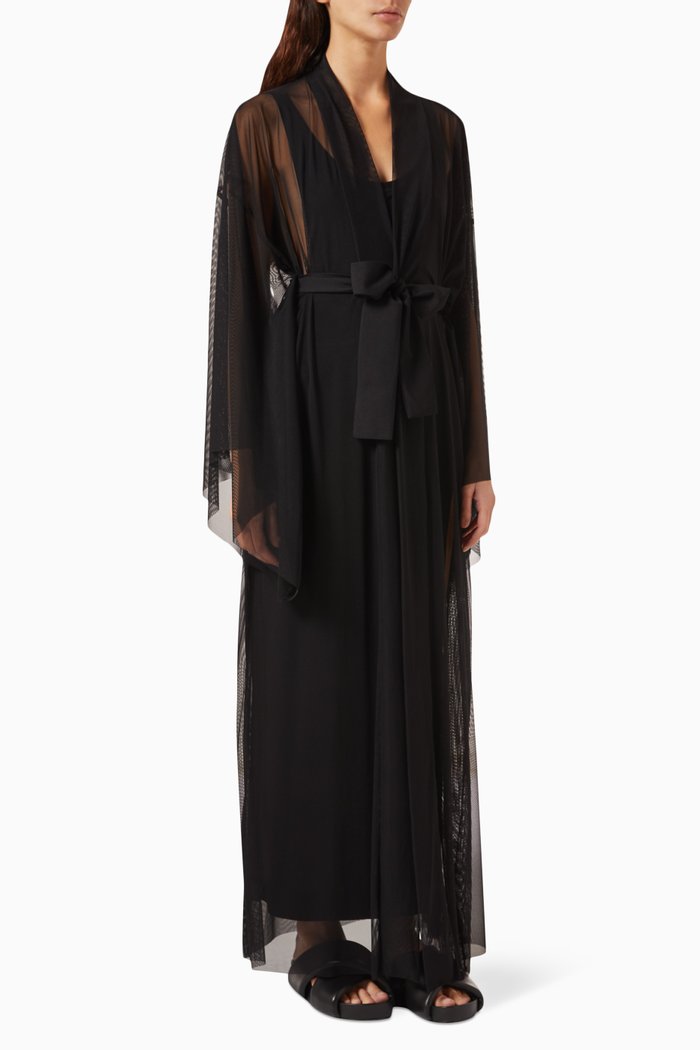 Kimono-sleeve Robe in Mesh, Black