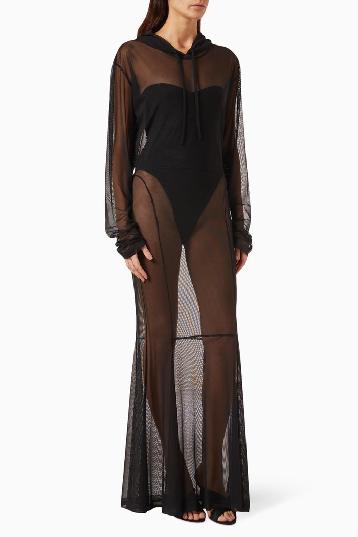 

Hooded Gown in Stretch Lycra, Black