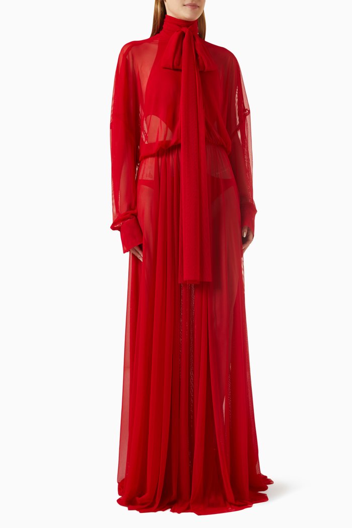 

Super Oversized Shirt Gown in Mesh, Red