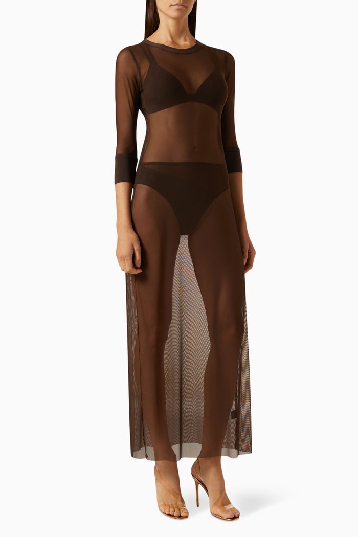 

Crewneck Maxi Dress in Mesh, Brown