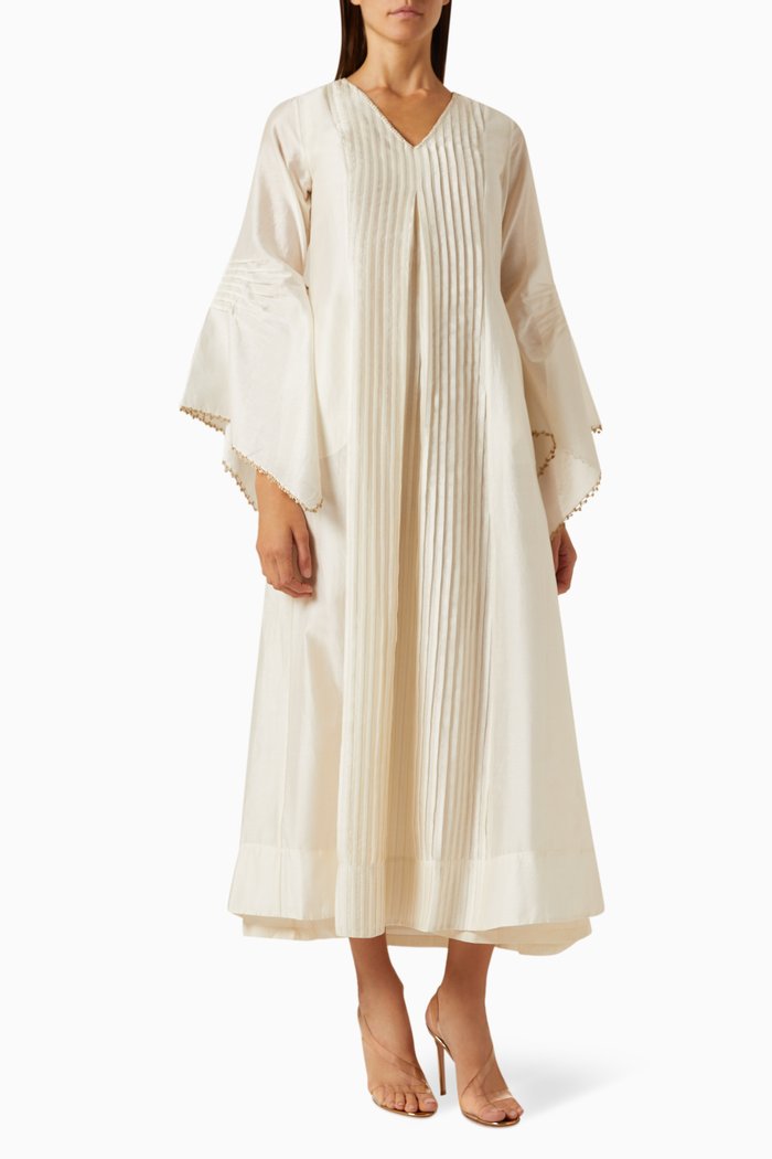 

Signature Pintuck Pleated Dress, Neutral