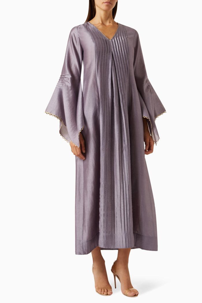 

Signature Pintuck Pleated Dress in Silk, Purple