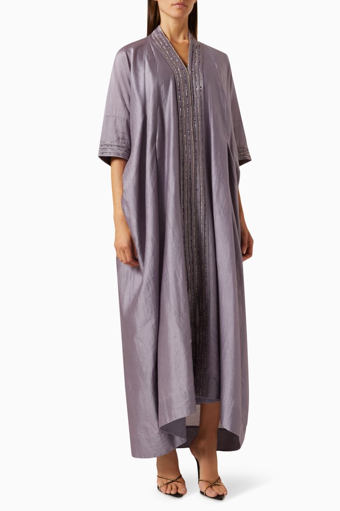 

Zari-embroidered Kaftan in Silk, Purple