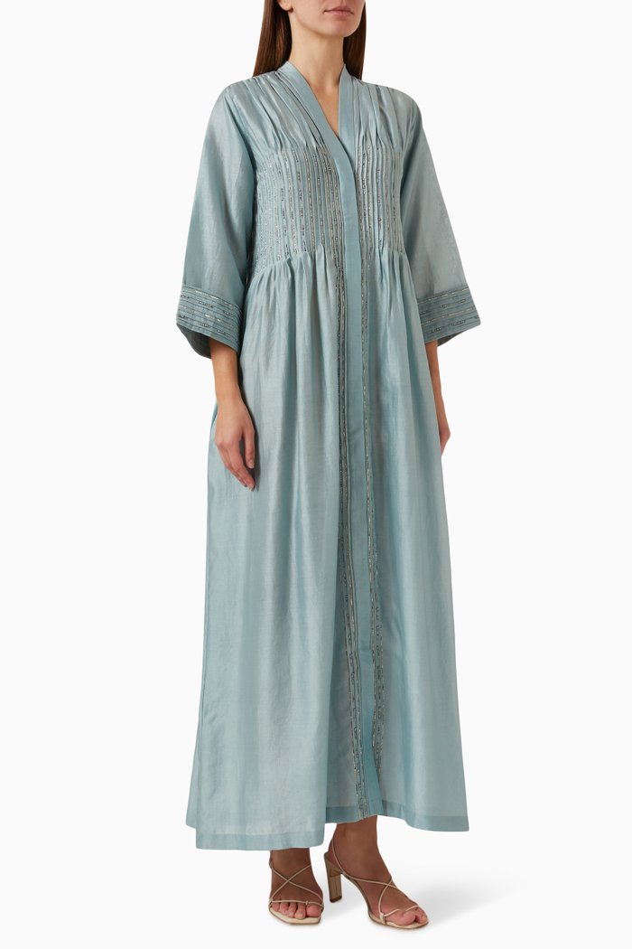 

Embroidered Maxi Dress in Silk, Blue