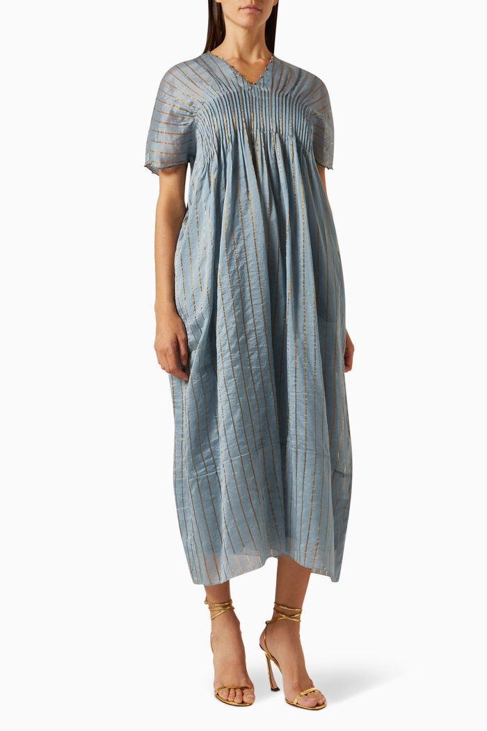 

Pin-tuck Midi Dress in Zari Silk, Blue