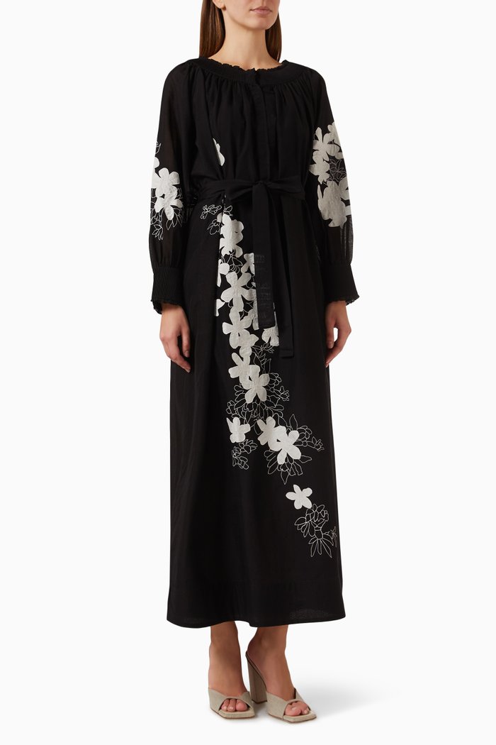 

Embroidered Maxi Dress in Cotton, Black