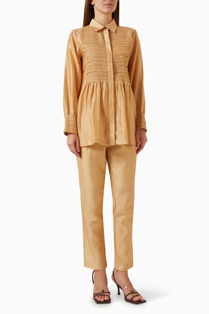

Textured Top & Pants Set in Silk, Neutral