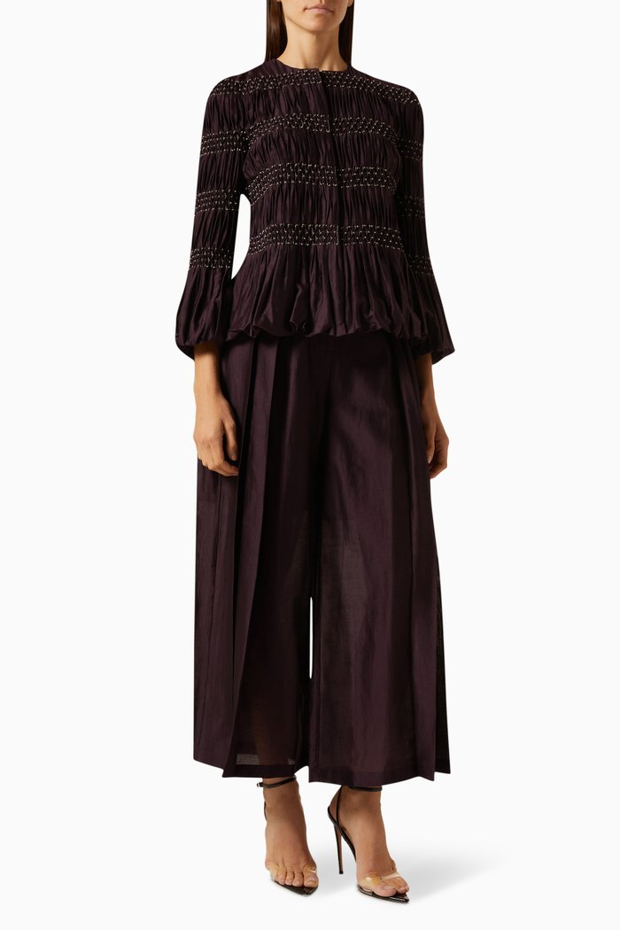 Handsmocked Top & Pants Set, Purple