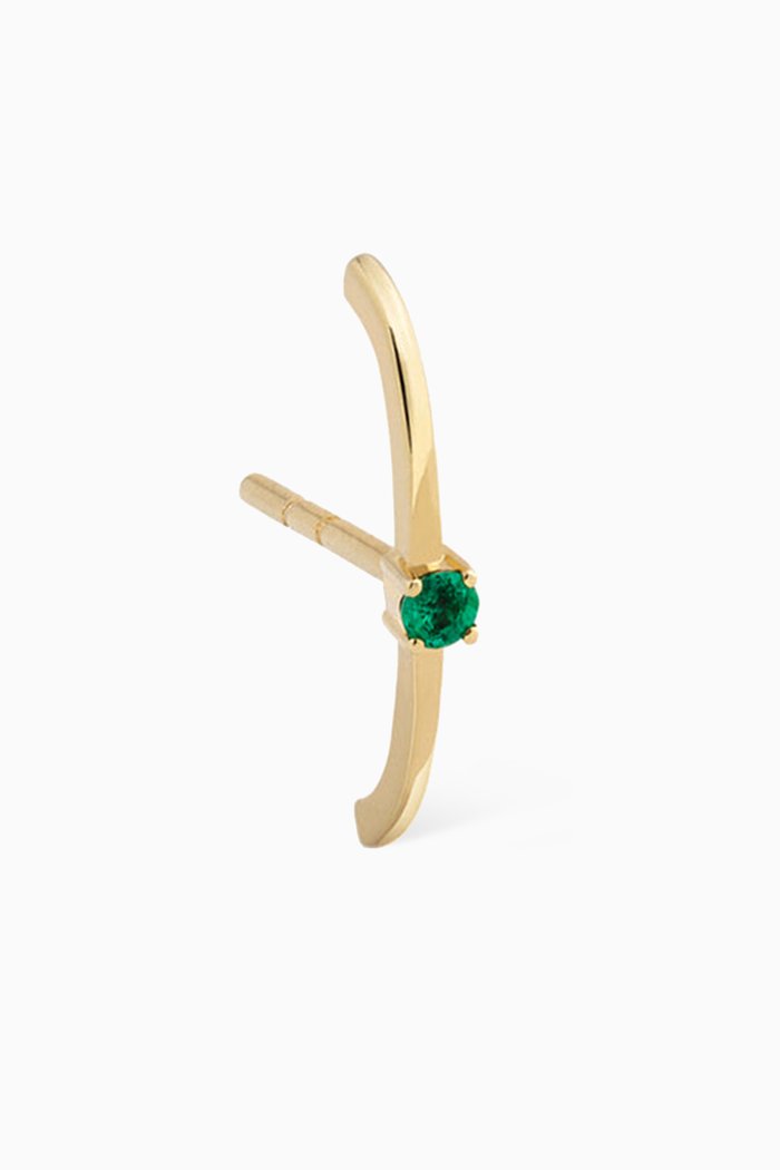 Emerald Single Stud Earring in 14kt Gold, Yellow