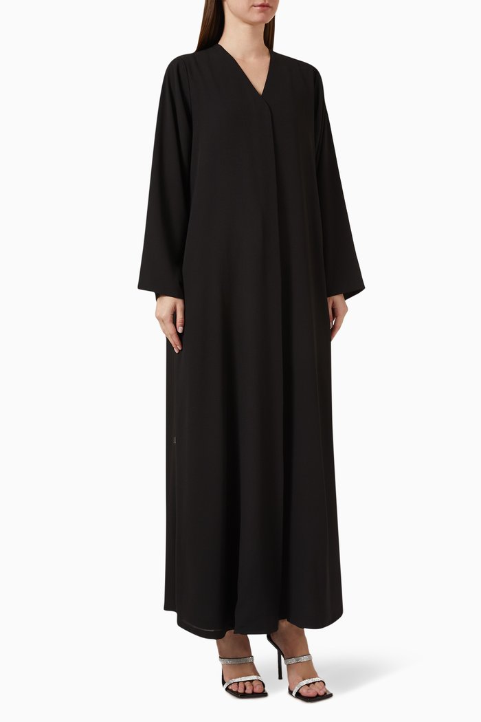 V-neck Abaya in Stretch-chiffon, Black