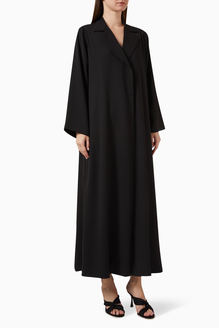 

Notched-lapel Abaya in Crepe, Black
