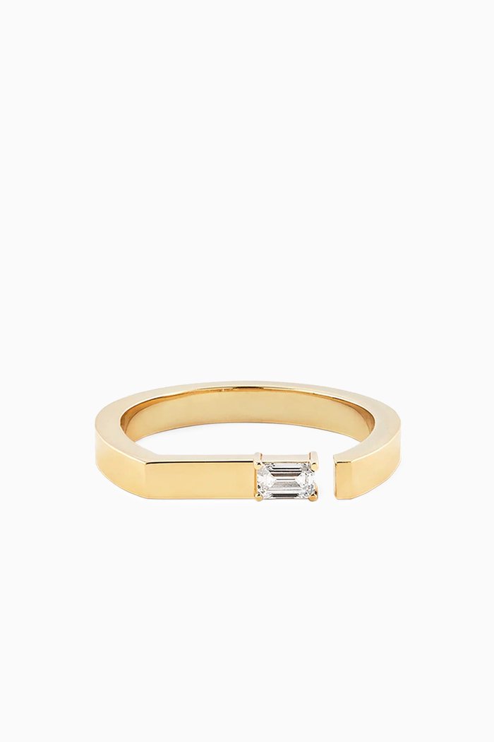 Emerald-cut Diamond Split Bar Ring in 14kt Gold, Yellow
