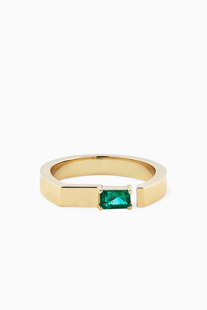 

Emerald Split Bar Ring in 14kt Gold, Yellow