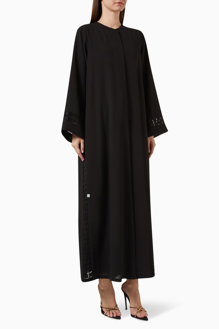

Lace-detailed Abaya in Stretch-chiffon, Black