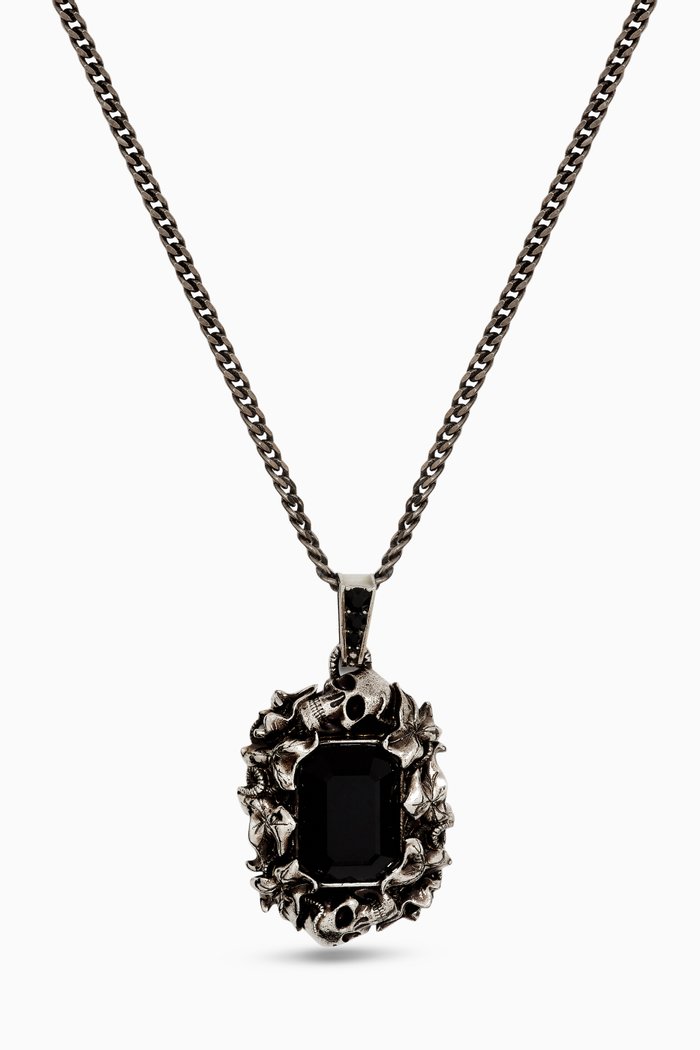 Ivy Skull Necklace in Eco-brass, Black