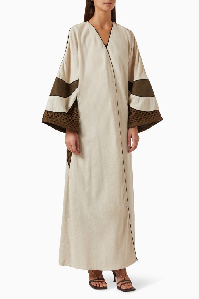 

Bisht-style Abaya in Linen, Multicolour