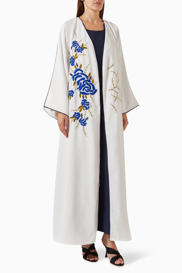 

Embroidered Abaya & Dress Set in Crepe, Neutral